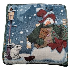 Snowman & Bunny Pillow Mohawk Tapestry Made in the USA 15x15 Christmas